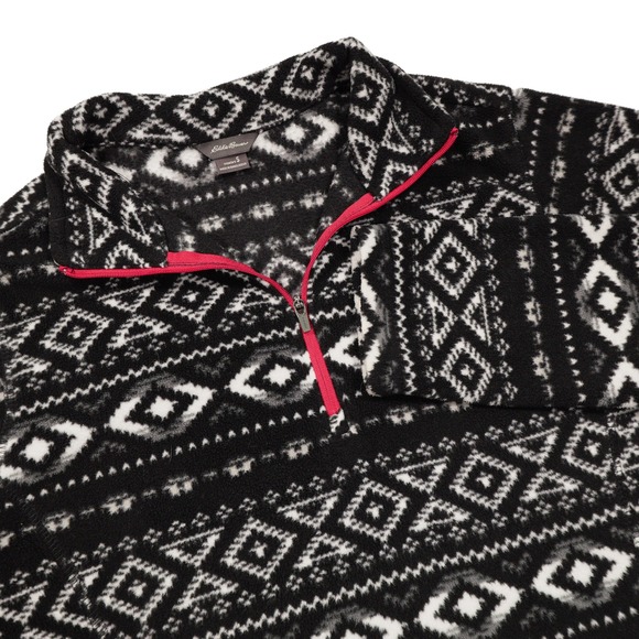 Eddie Bauer Tops - EDDIE BAUER Womens S Black White Aztec Print Outdoor Quarter Zip Fleece Pullover